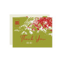 Bamboo Leaves + Double Xi Red Green Save The Date postcards by fatfatin_red_knot Bamboo Leaves + Double Xi Red Green Save The Date postcards