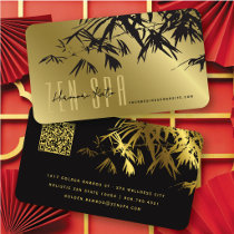 Bamboo Leaves Gold + Black Zen Custom Profile Card business cards by fat_fa_tin Bamboo Leaves Gold + Black Zen Custom Profile Card business cards