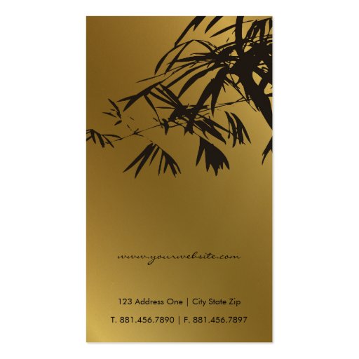 Bamboo Leaves Gold + Black Zen Custom Profile Card Business Card Template (back side)