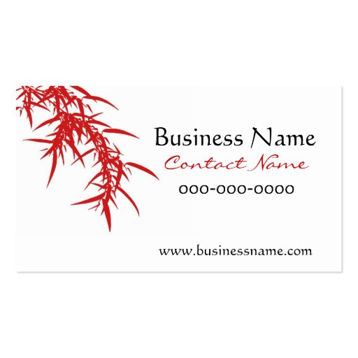 Bamboo Leaves Red Business Card (front side)