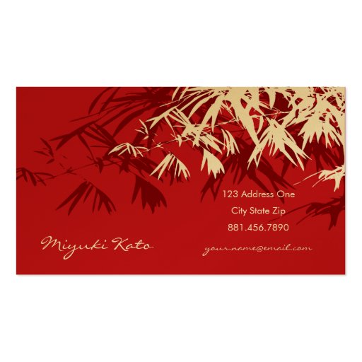 Bamboo Leaves Red Gold Zen Custom Profile Card Business Card (front side)