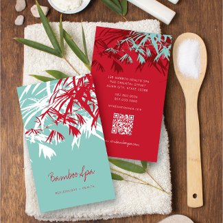 Bamboo Leaves Zen Red Blue Aqua Profile Card / profilecard