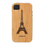 Bamboo Look & Engraved I Love Paris Eiffel Tower Case For The iPhone 4