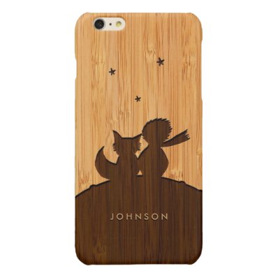 Bamboo Look & Engraved Little Prince with Fox Glossy iPhone 6 Plus Case