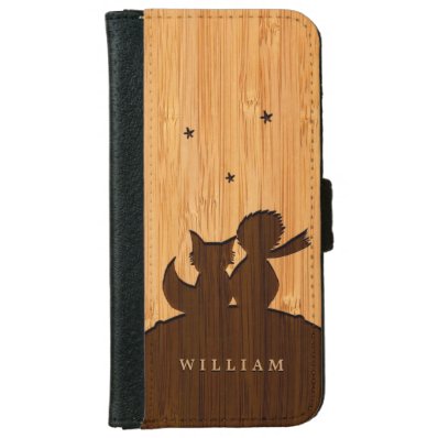 Bamboo Look & Engraved Little Prince with Fox iPhone 6/6S Wallet Case