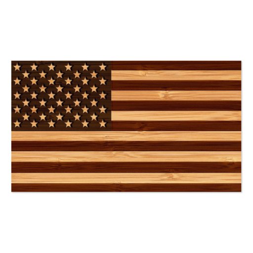 Bamboo Look & Engraved Vintage American USA Flag Business Card Templates (front side)