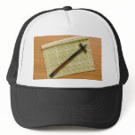 Bamboo mat with chopsticks hats