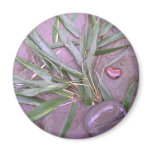 Bamboo & red heart-shaped stone, all natural fridge magnets