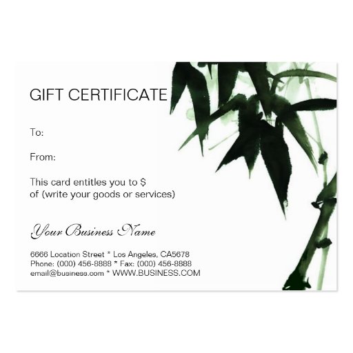 Bamboo Stalks Oriental Zen Touch Gift Certificate Business Cards (back side)