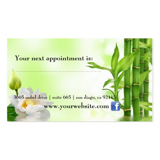 Bamboo Water Lotus Spa Skin Care Massage Salon Business Card Template (back side)