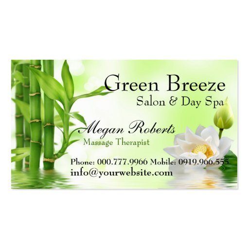 Bamboo Water Lotus Spa Skin Care Massage Salon Business Card Template (front side)