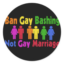Ban Gay Bashing Round Sticker