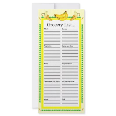 Banana Design Grocery List Full Color Rack Card by Lynnes_creations