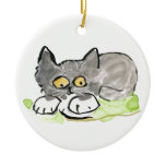 Banana Slug and Tiny Gray Kitten Christmas Ornament