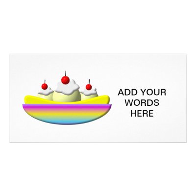 Banana Split with whipped cream and cherries Customized Photo Card by Artists4God