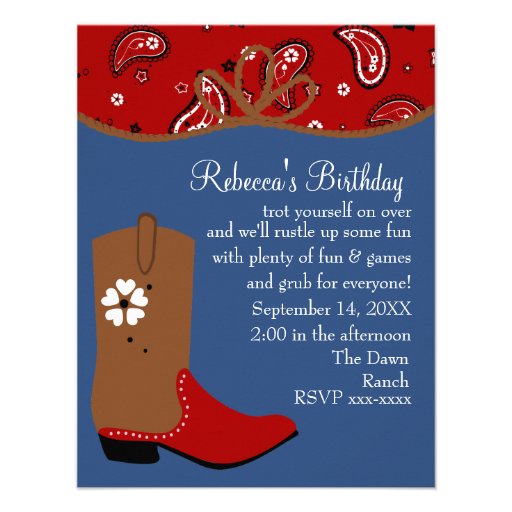 Bandana and Lasso Cowgirl Birthday Invites