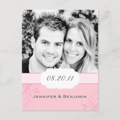 Banded Swirls Pink Save the Date Photo Postcard