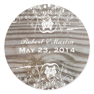 Banded Wood Look Shabby Lace Party Favor Stickers
