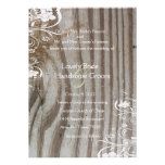 Banded Wood Look Shabby Lace Wedding Invitation