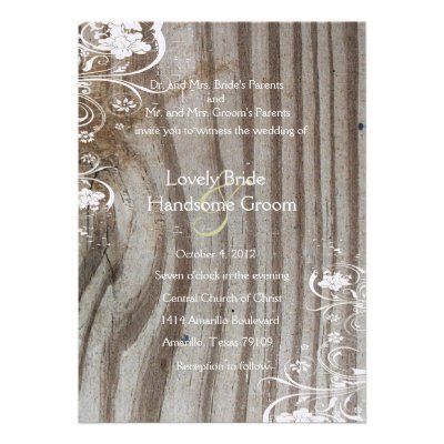 Banded Wood Shabby Lace Wedding Invitation