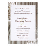 Banded Wood Shabby Lace Wedding Invitation, White