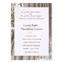 Banded Wood Shabby Lace Wedding Invitation, White