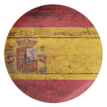 Bandera de madera vieja de España Platos