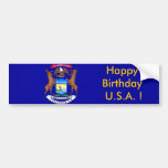 ¡Bandera del pegatina de Michigan, feliz cumpleaño Etiqueta De Parachoque