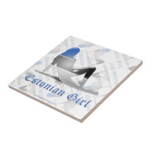 Bandera estonia de la silueta del chica teja