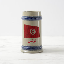 Bandera que agita de Túnez con nombre en árabe Tazas De Café