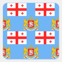 Bandera y escudo de Georgia Calcomanía Cuadradas Personalizada