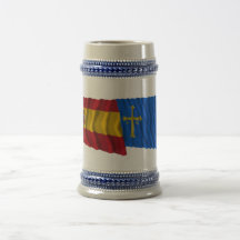 Banderas que agitan de España y de Asturias Tazas De Café