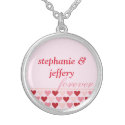 Bands of hearts red pink couple names forever love necklace