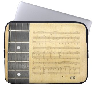 Banjo Fretboard Sheet Music Neoprene Sleeve 14&quot; Laptop Computer Sleeve