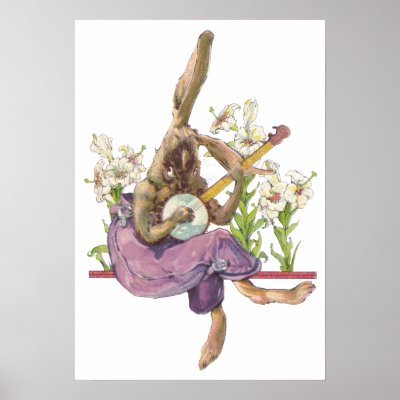 Banjo Playing Bunny Poster by retrobanjo
