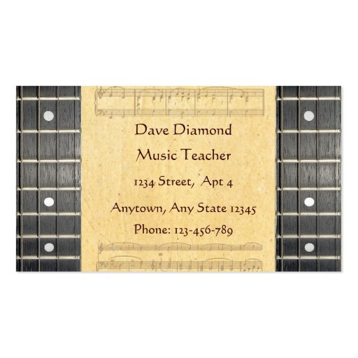 Banjo Strings Fretboard Sheet Music Business Cards