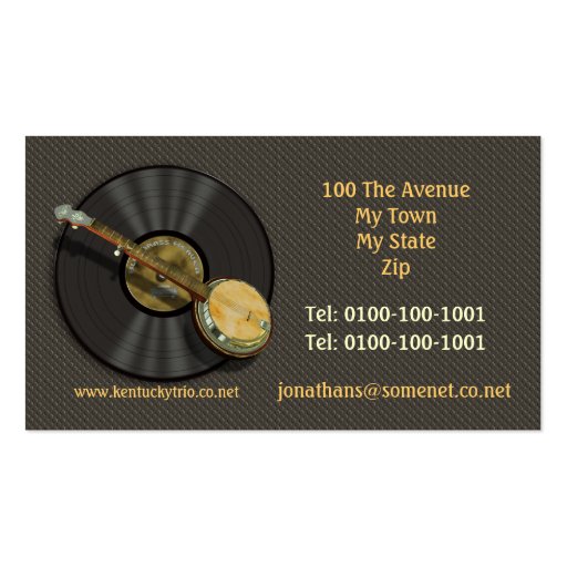 Banjo Vinyl Record Logo Business Cards (back side)