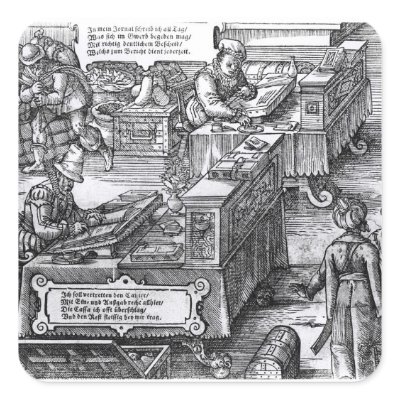 Bank Interior Square Sticker by bridgemanart