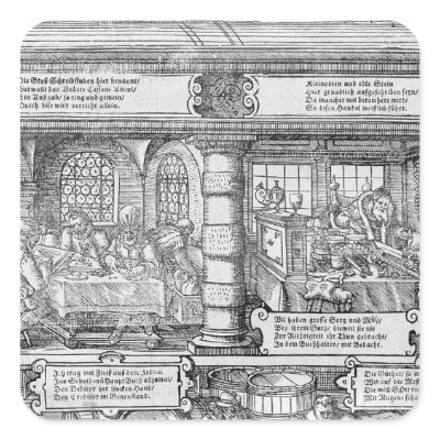 Banking Scene Square Stickers by bridgemanart