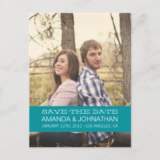 Banner Photo Teal Save The Date Post Cards