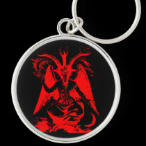 Baphomet Red Silver Key Chain keychains