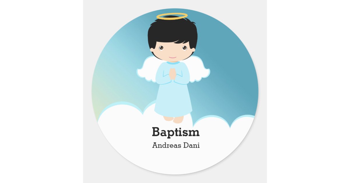 Baptism Angel Boy Classic Round Sticker | Zazzle