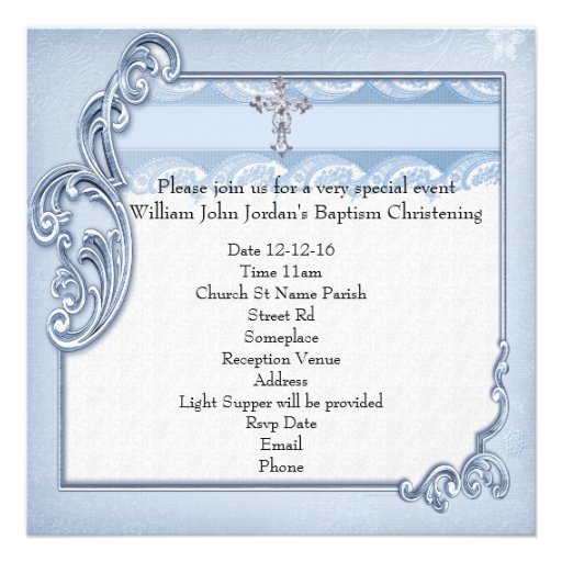 Baptism Blue Cross Boy damask christening Personalized Invitations
