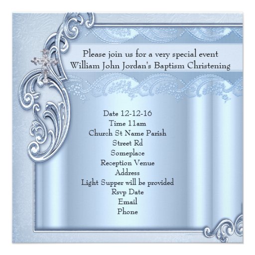 Baptism Blue Cross Boy damask christening Invitation