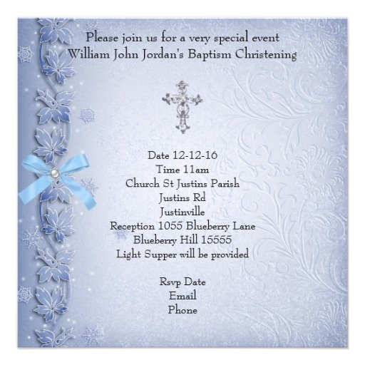 Baptism Blue Cross Boy damask christening Custom Invitations