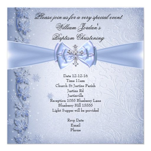 Baptism Blue Cross Boy damask christening Invites