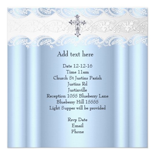 Baptism Blue White Lace Photo Jewel Cross Boy Invites