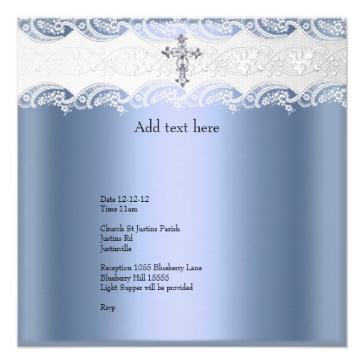 Baptism Blue White Lace Photo Jewel Cross Boy Announcement