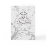 Baptism Card With Cross Flowers Butterflies