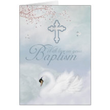 Baptism Card With Pink Swan